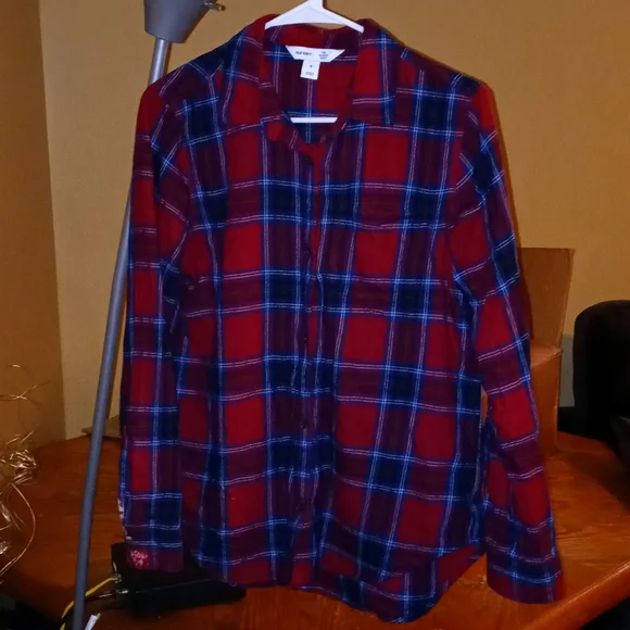 "OLD NAVY" red/white/blue plaid button down fleece - Picture 3 of 5